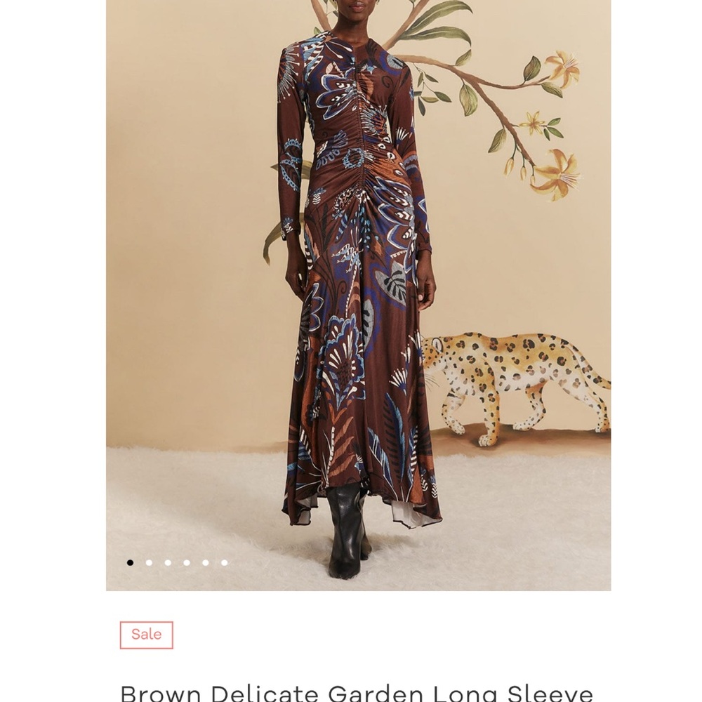 Farm Rio Brown Floral Long Sleeve Dress